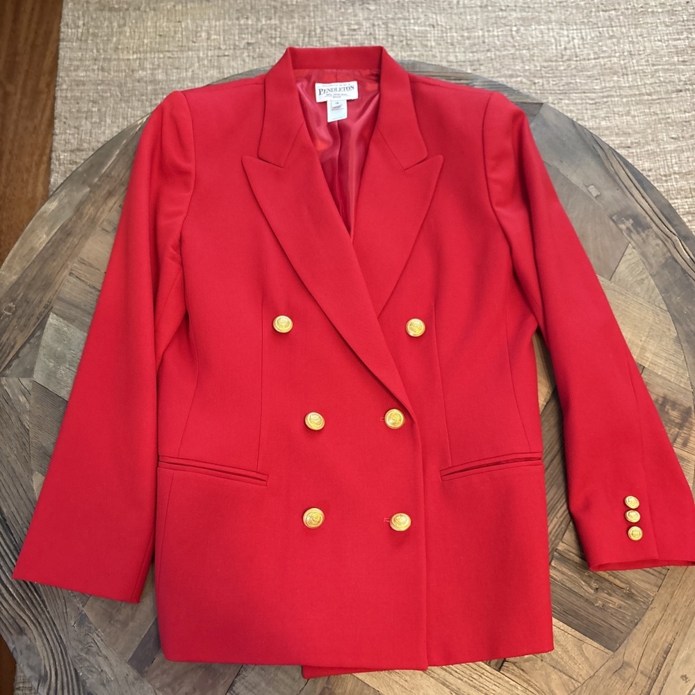 Pendleton Women's VTG Red Wool Double Breasted Blazer Jacket Size 12P